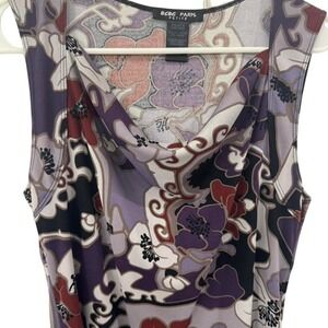 Vintage BCBG Cowl Neck Midi Dress with Purple Floral Pattern Sleeveless Boho MP